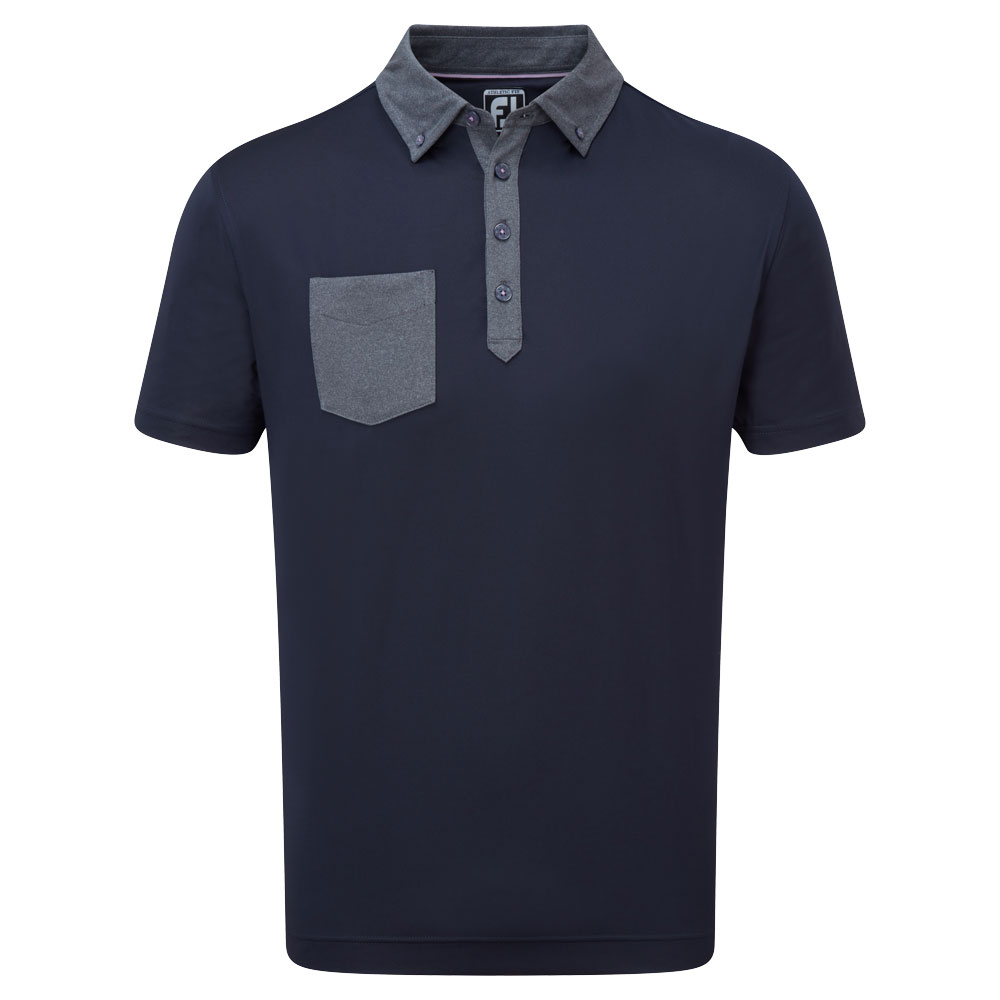 FootJoy Tonal Trim Solid with Pocket Lisle Mens Polo Shirt  - Navy