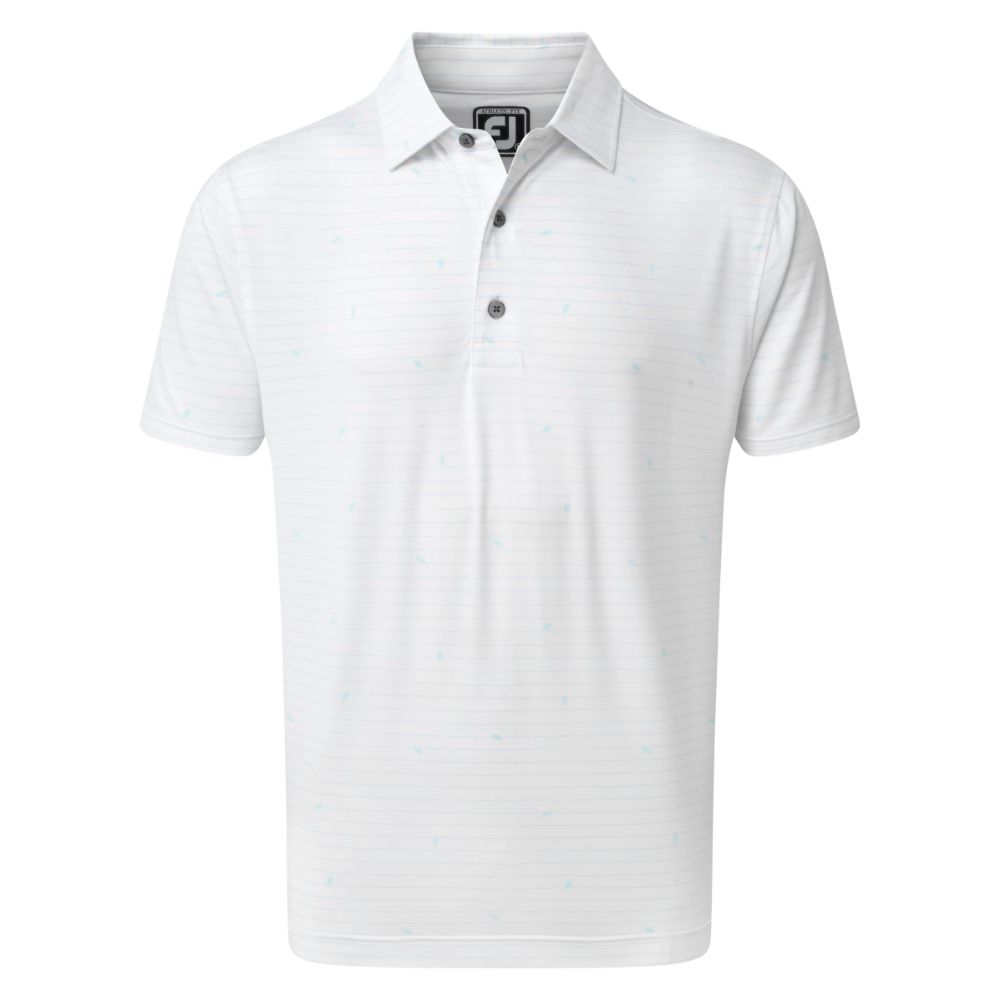 FootJoy Golf Lisle Leaf Print Mens Polo Shirt  - White/Mint