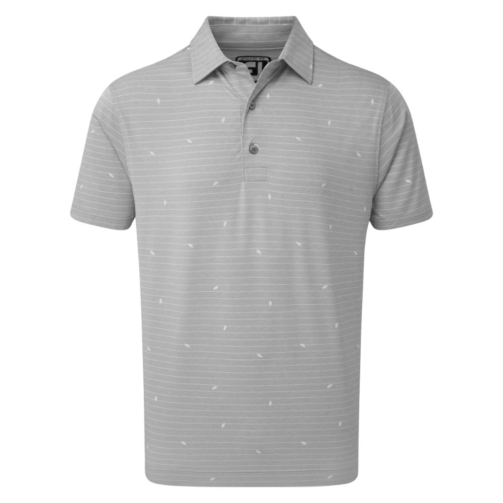 FootJoy Golf Lisle Leaf Print Mens Polo Shirt  - Grey/White