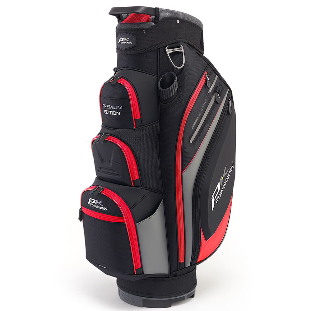 PowaKaddy Premium Edition 14-Way Golf Cart Trolley Bag  - Black/Gun Metal/Red