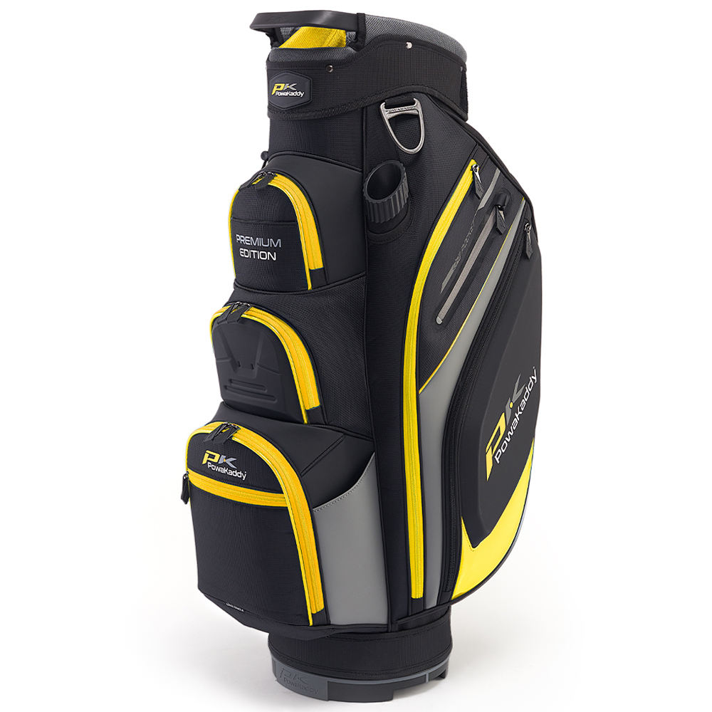 PowaKaddy Premium Edition 14-Way Golf Cart Trolley Bag  - Black/Gun Metal/Yellow
