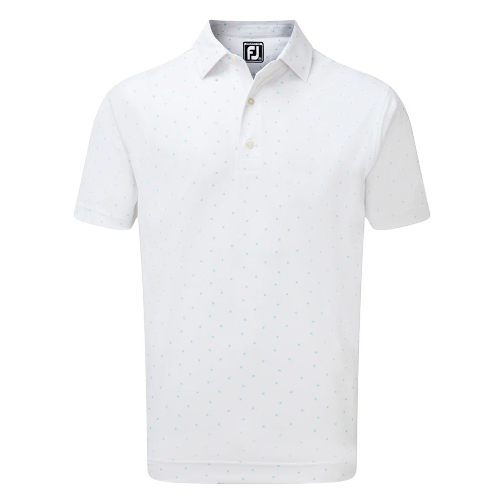FootJoy Mens FJ Print Golf Polo Shirt  - White/Aqua