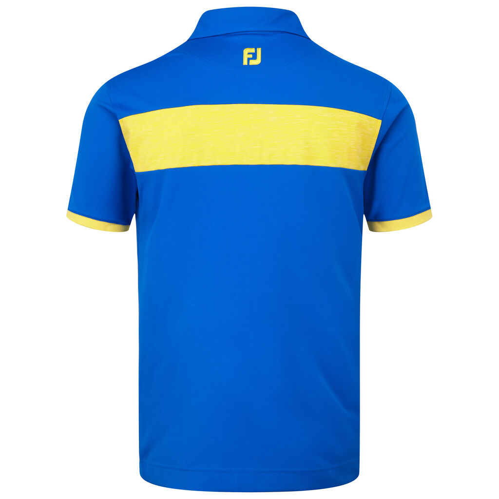 FootJoy Mens Smooth Pique with Heather Pieced Stripe Polo Shirt  - Cobalt/Yellow