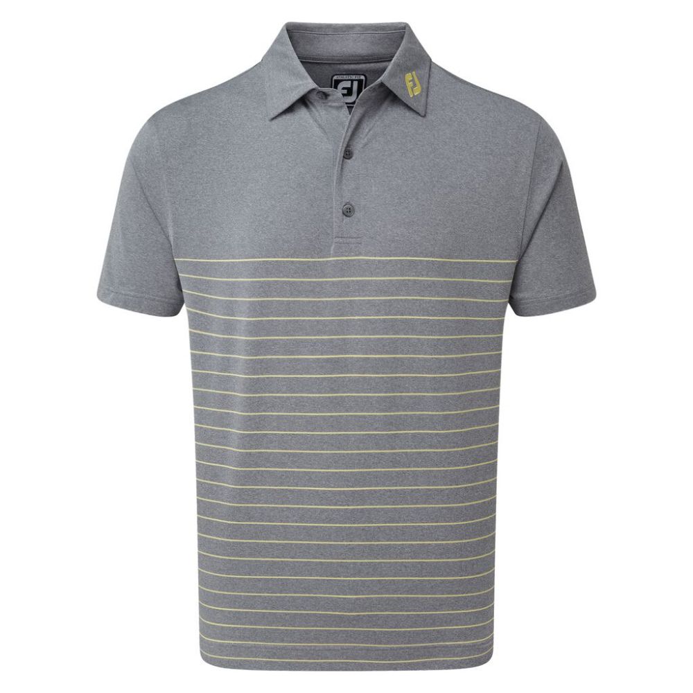 FootJoy Golf Heather Lisle Engineered Pinstripe Mens Polo Shirt  - Slate/Yellow