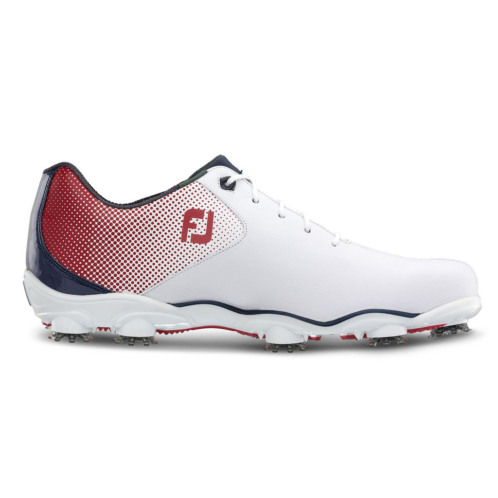 FootJoy DNA Helix Waterproof Leather Mens Golf Shoes  - White/Red/Blue