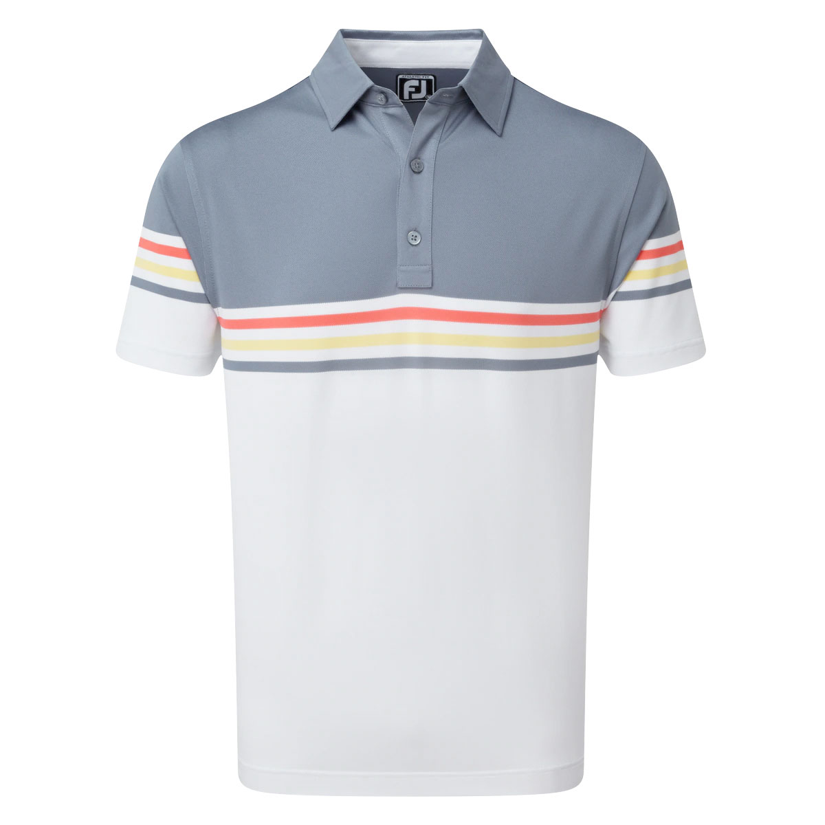 FootJoy Stretch Pique Colour Block Mens Golf Polo Shirt  - Slate/White