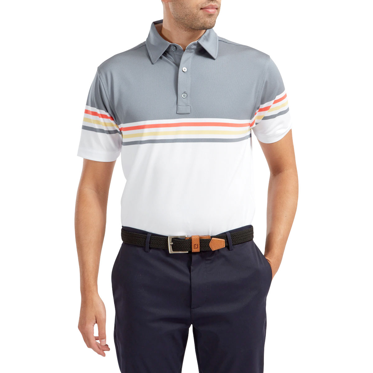 FootJoy Stretch Pique Colour Block Mens Golf Polo Shirt  - Slate/White