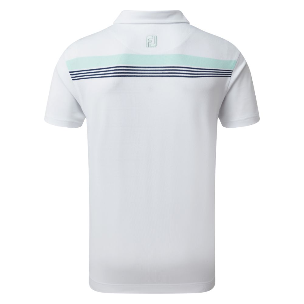 FootJoy Golf Stretch Pique Chestband Mens Polo Shirt  - White/Mint/Blue