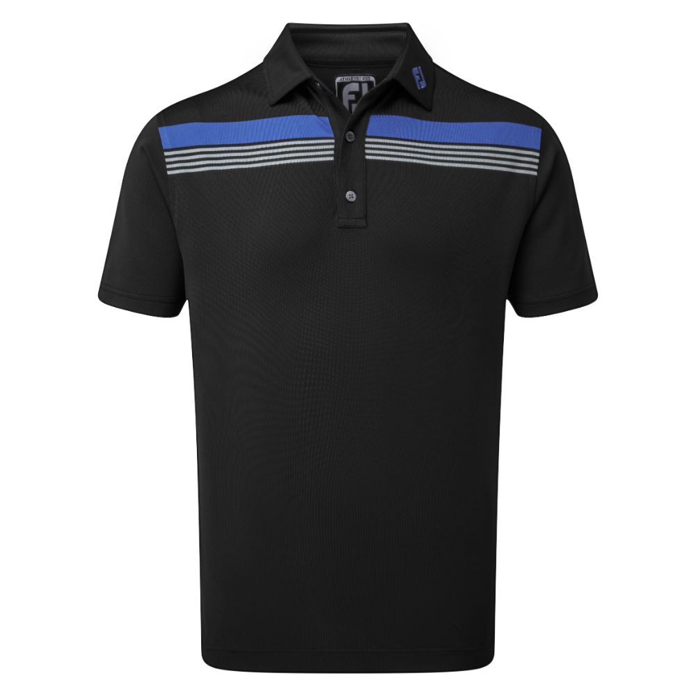 FootJoy Golf Stretch Pique Chestband Mens Polo Shirt  - Black/Royal/Grey