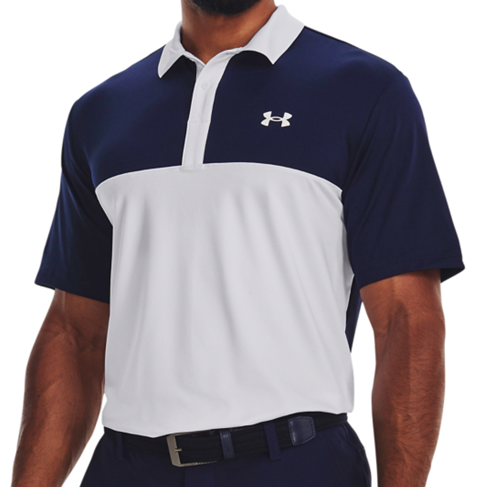 Under Armour Mens UA Performance 3.0 Colour Block Golf Polo Shirt  - White/Midnight Navy