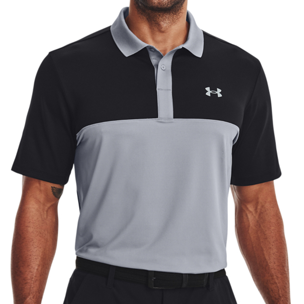 Under Armour Mens UA Performance 3.0 Colour Block Golf Polo Shirt  - Steel/Black