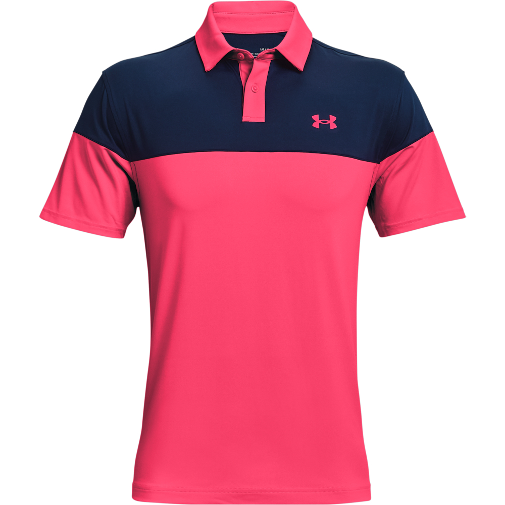 Under Armour Mens UA T2G Blocked Golf Polo Shirt  - Pink Shock/Academy