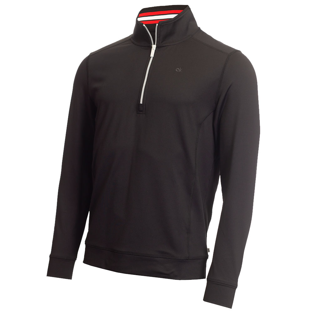 Calvin Klein Mens Orbit Half Zip Golf Pullover   - Black/Red