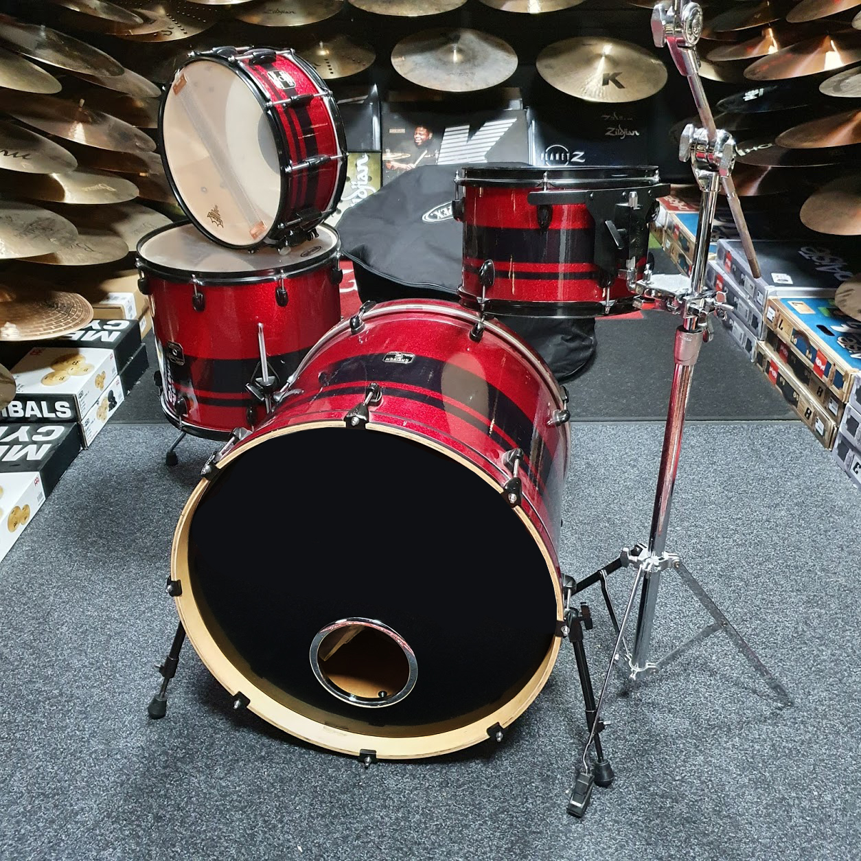 Gretsch Catalina Club Drum Kit Red w/Black Stripe + Bags USED