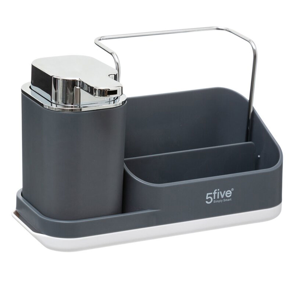 Grau Sink Tidy Caddy Organiser mit Lotion Spender von 5 fünf einfach