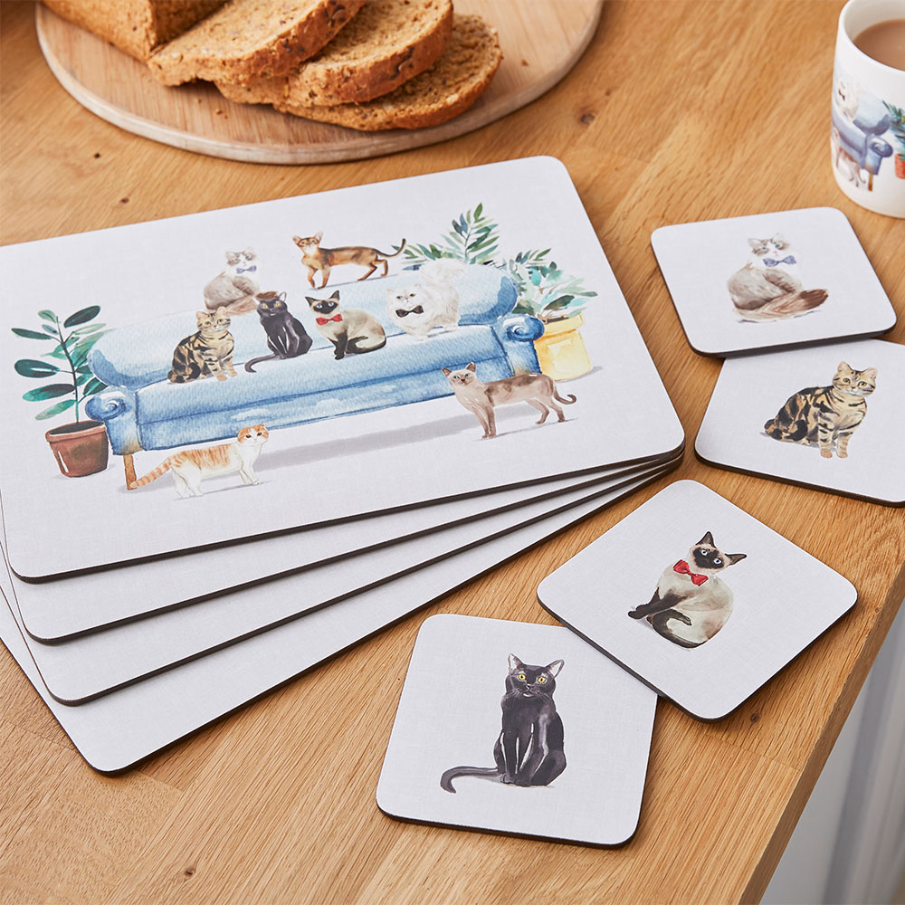 Set of 4 Placemats Curious Cats by Cooksmart 5060541698413 eBay