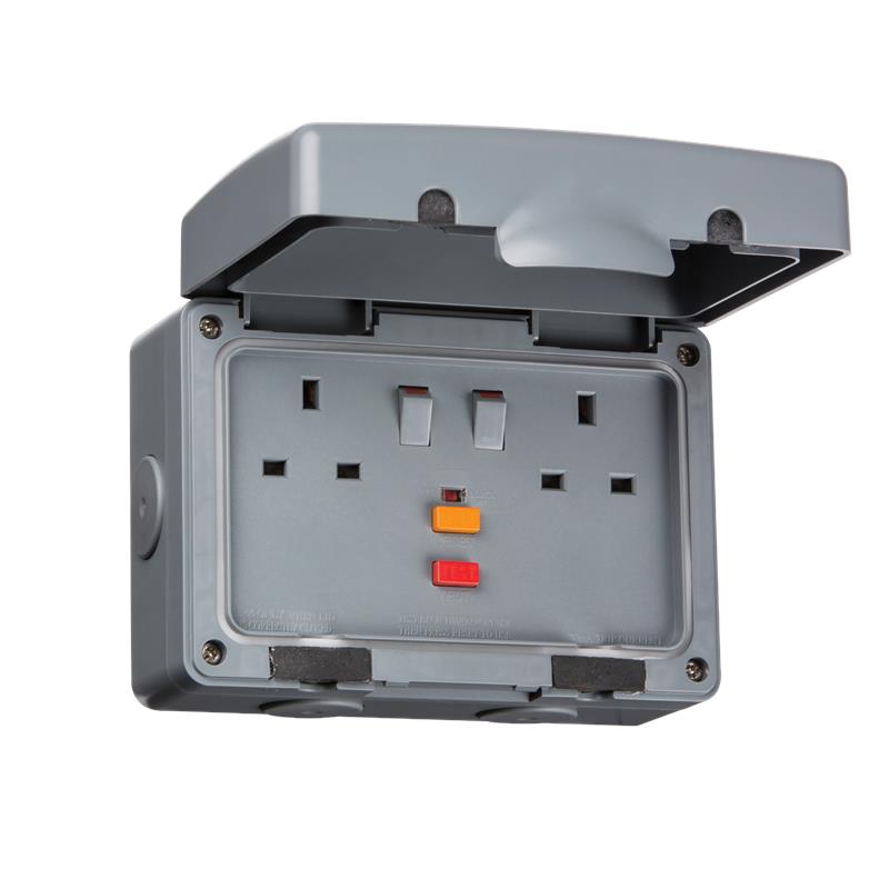 Weatherproof Outdoor Rcd Double Switched Socket 13a 2g
