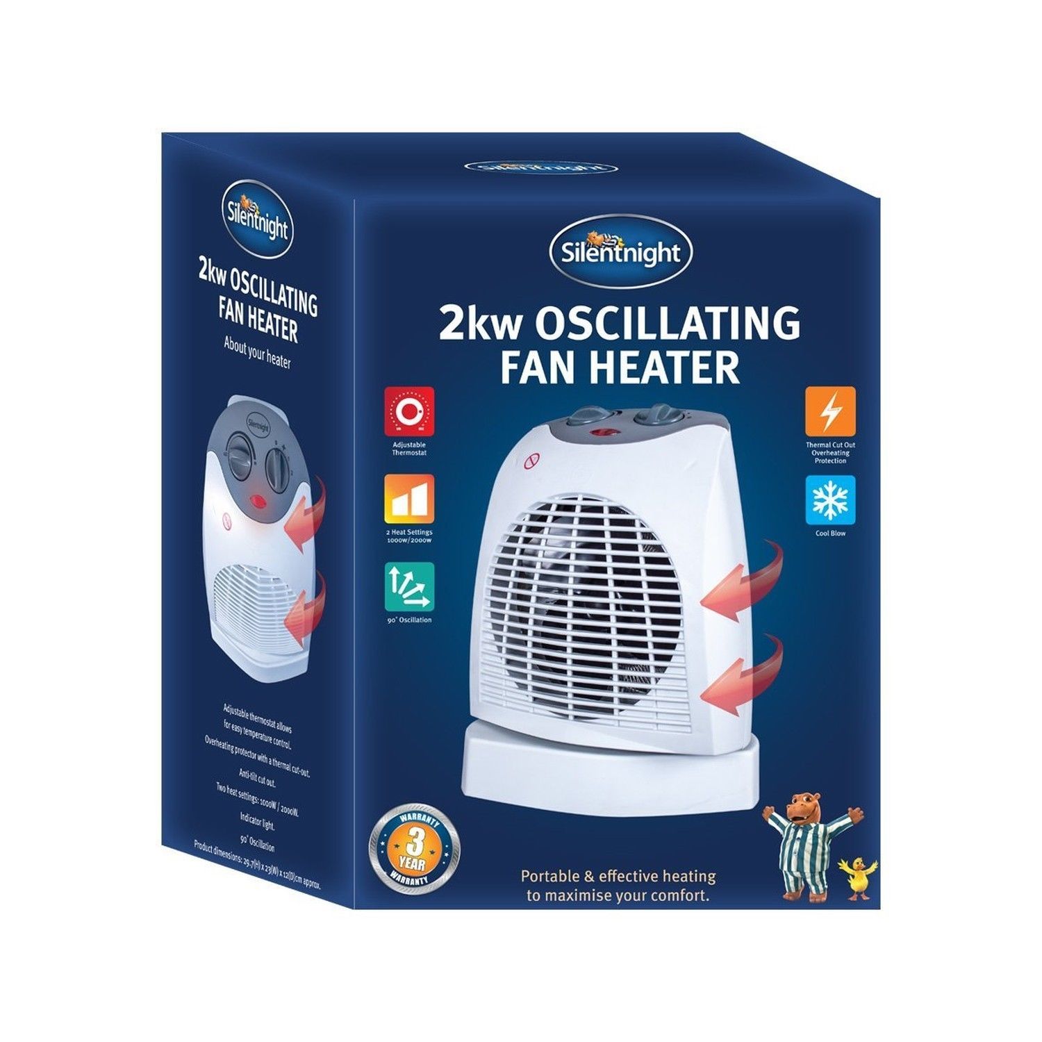 Silentnight 2kw Fan Heater Portable Silentnight 2kW 90° Oscillating Fan