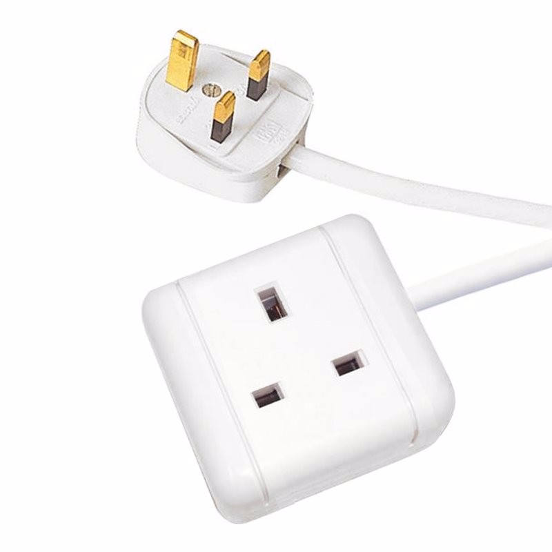 2 WHITE TRAILING ELECTRICAL 2 GANG MAIN EXTENSION SOCKET EXTENSION CABLE LEADS