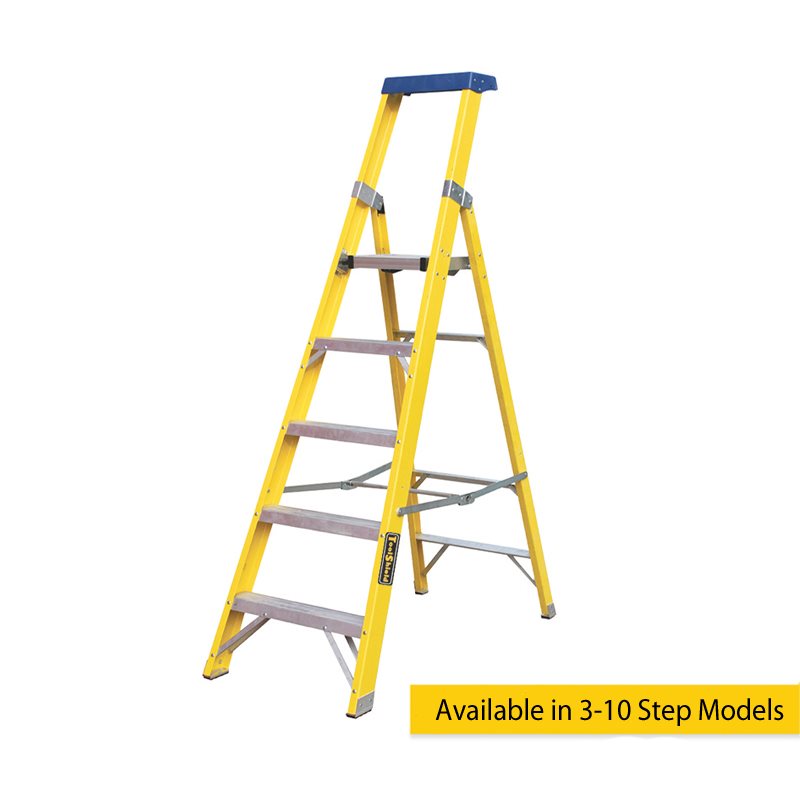 Fiberglass Aluminium Electrician's Extension Step Ladder With Platform ...