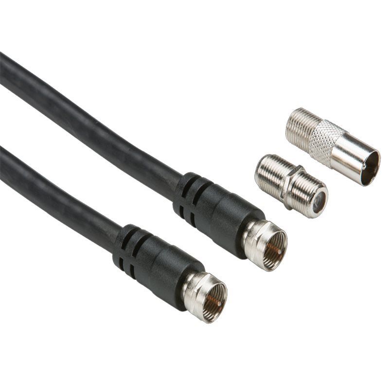2M Digital Satellite TV Cable RG6 With F Coupler & F To Coax Adaptor
