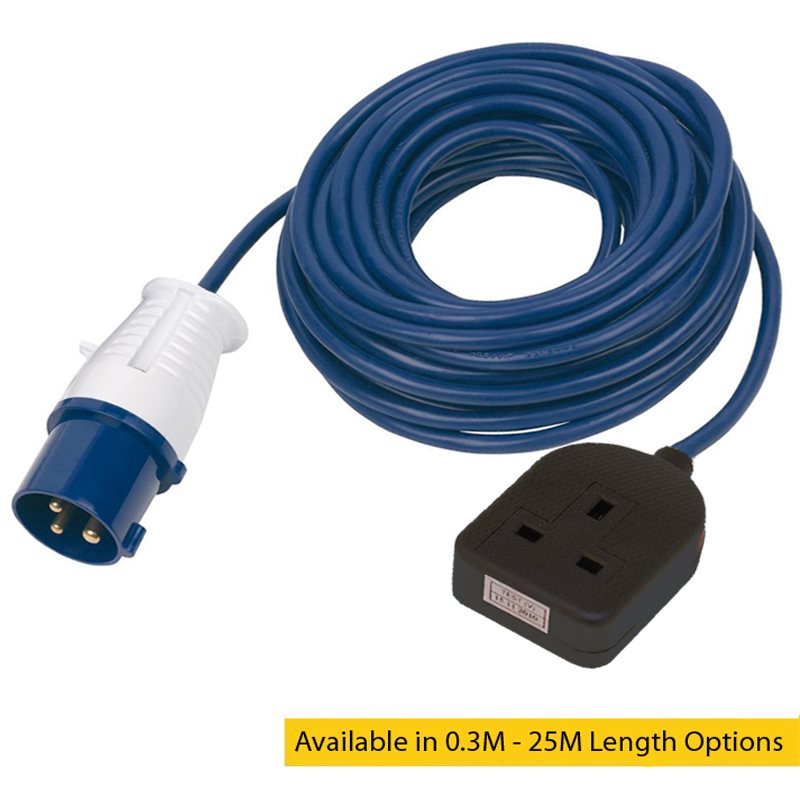 16A 230V Blue Male to 1G Socket Hook Up Extension Cable Lead Home