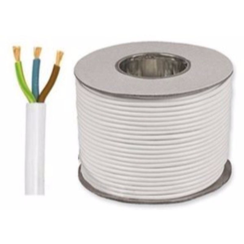 White 1.5mm 3 Core Round Wire Flexible PVC Power, Lighting Cable 3183Y