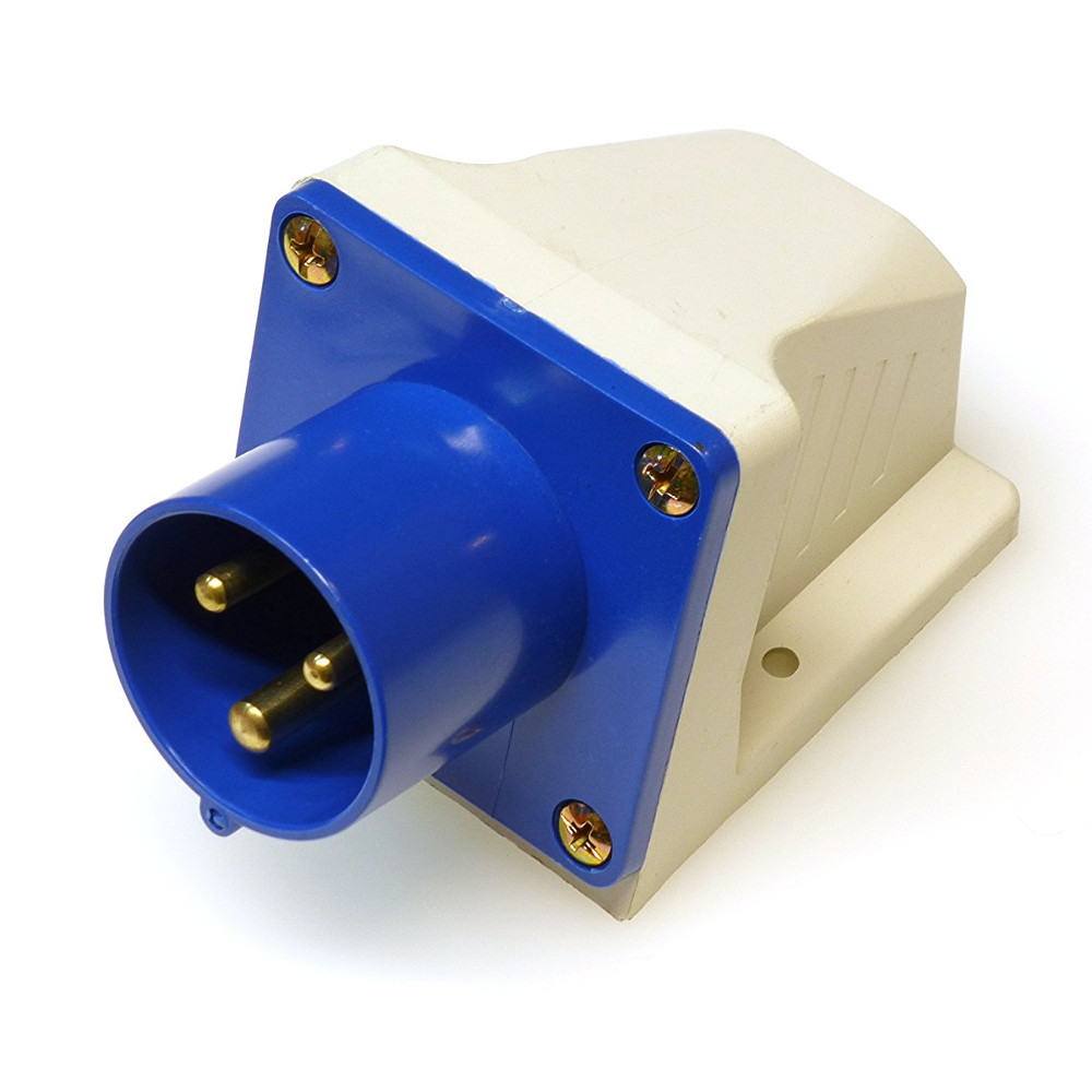 16A Appliance Inlet Blue 240V 2P+E Male Industrial Site Plug, IP44