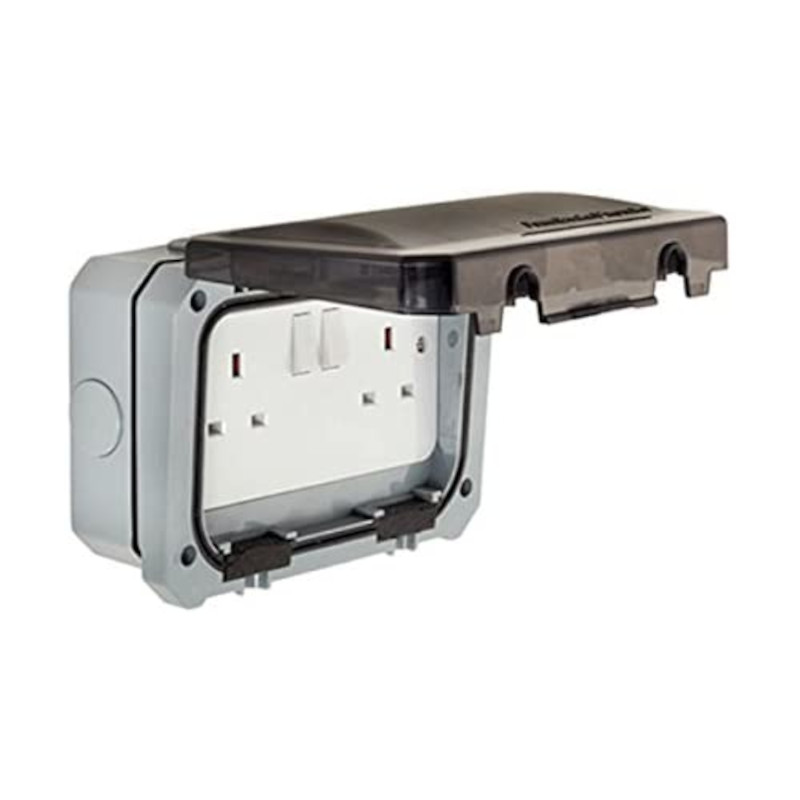 Weatherproof Outdoor Socket IP65 Enclosure 2 Gang Switched Socket