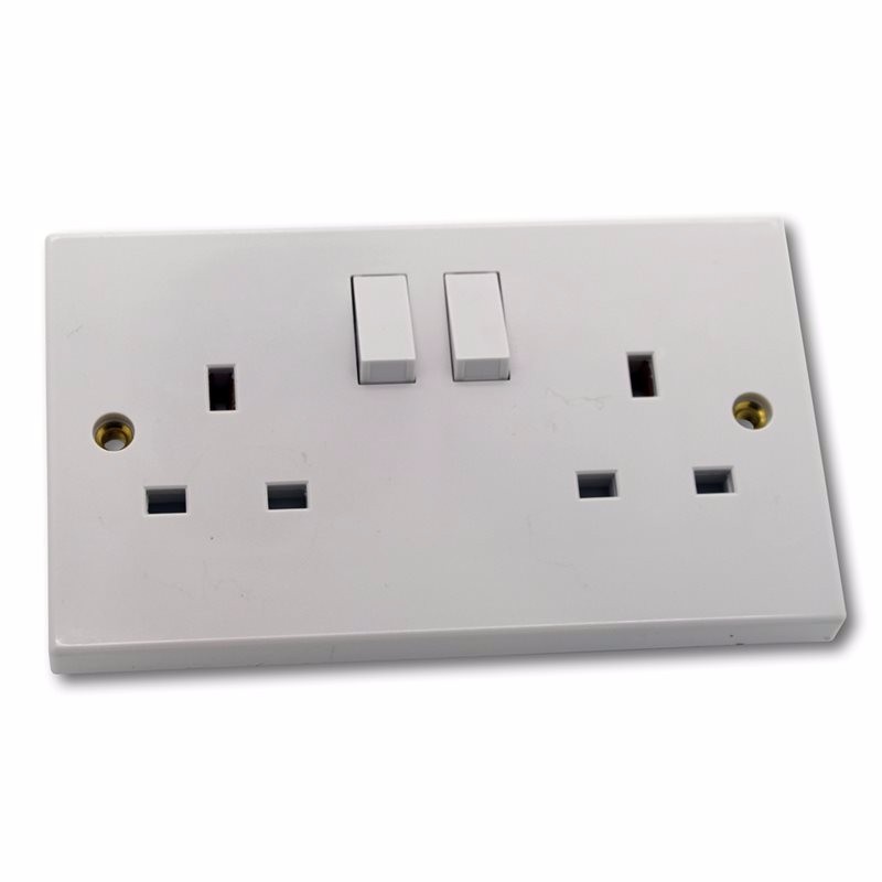 ESR 2G DP 13A White 230V UK 3 Pin Switched Electric Wall Plate Socket ...