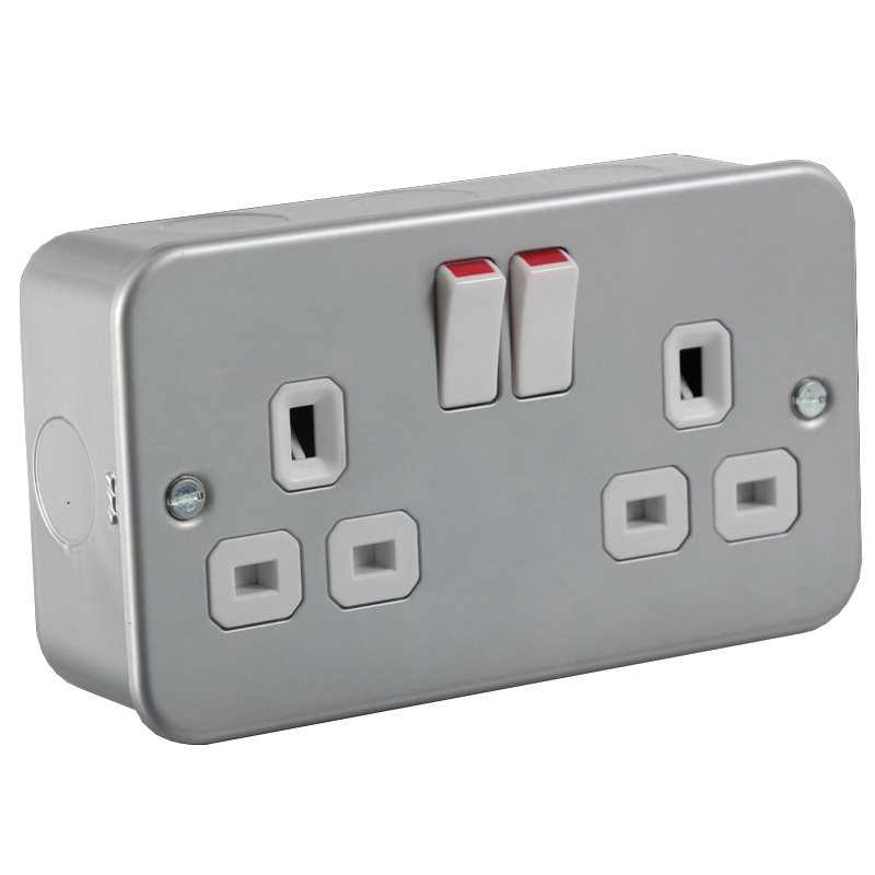 Metal Clad 2 Gang Double Pole Switched Socket Heavy Duty For Home
