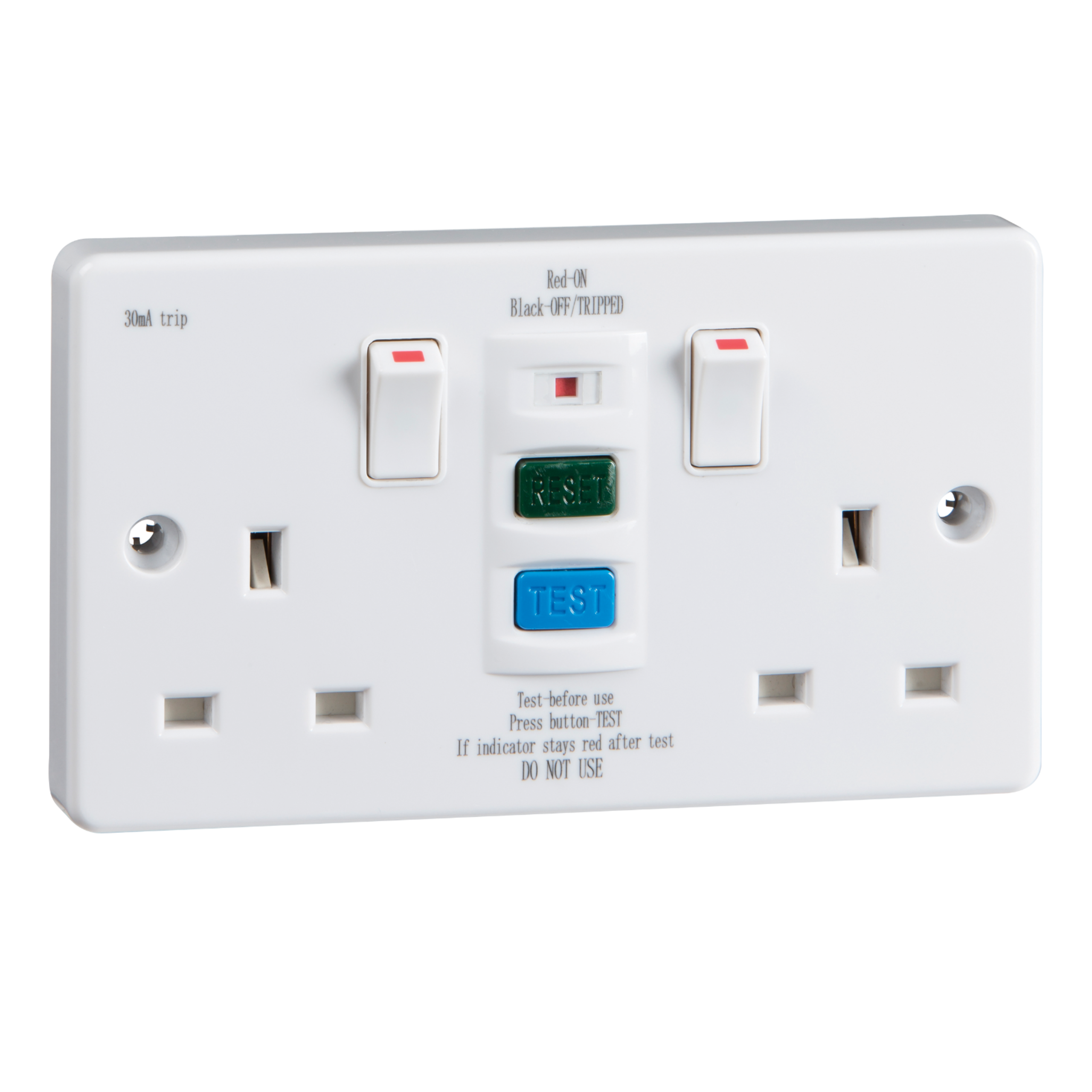 RCD9000 RCD TWIN SWITCHED SOCKET LATCHING 30mA 13A SAFETY SOCKET IN