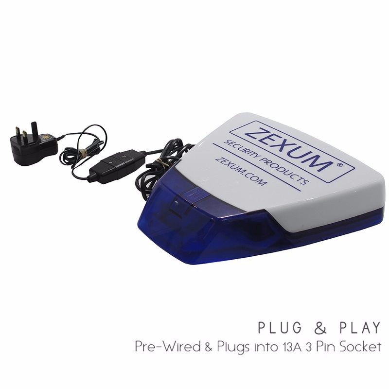 Dummy Alarm Box Blue or White Strobe Flashing LEDs with Blue Lens Long Lasting