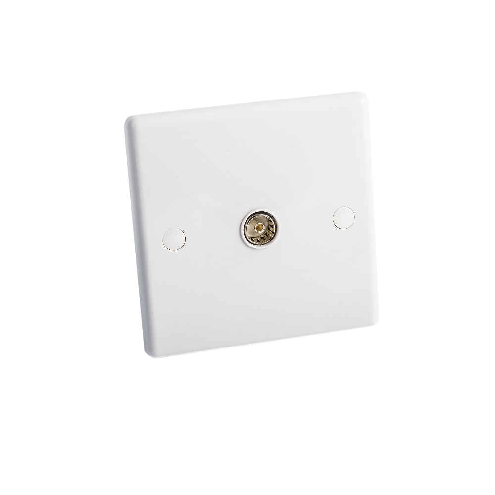 Selectric 1 Gang Coaxial TV Socket Outlet Sleek White Profile Wall