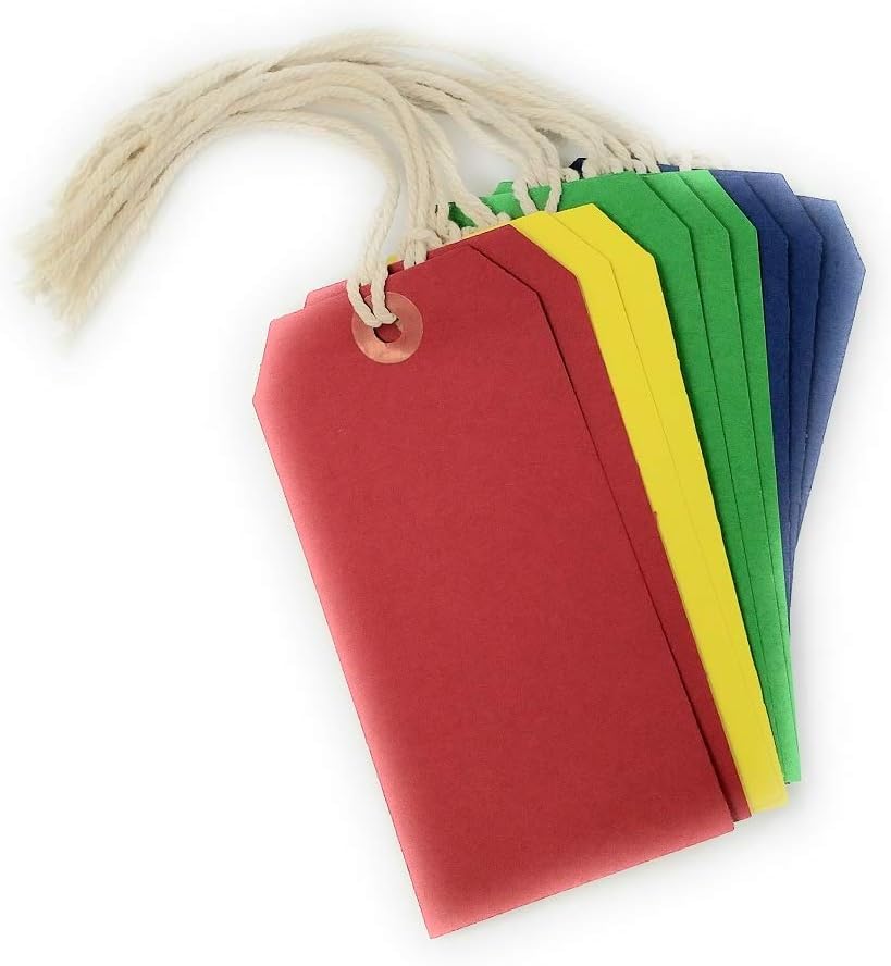 Assorted Colour Strung Tags 120 x 60mm – Pack of 10 Write-On Swing Tags with String
