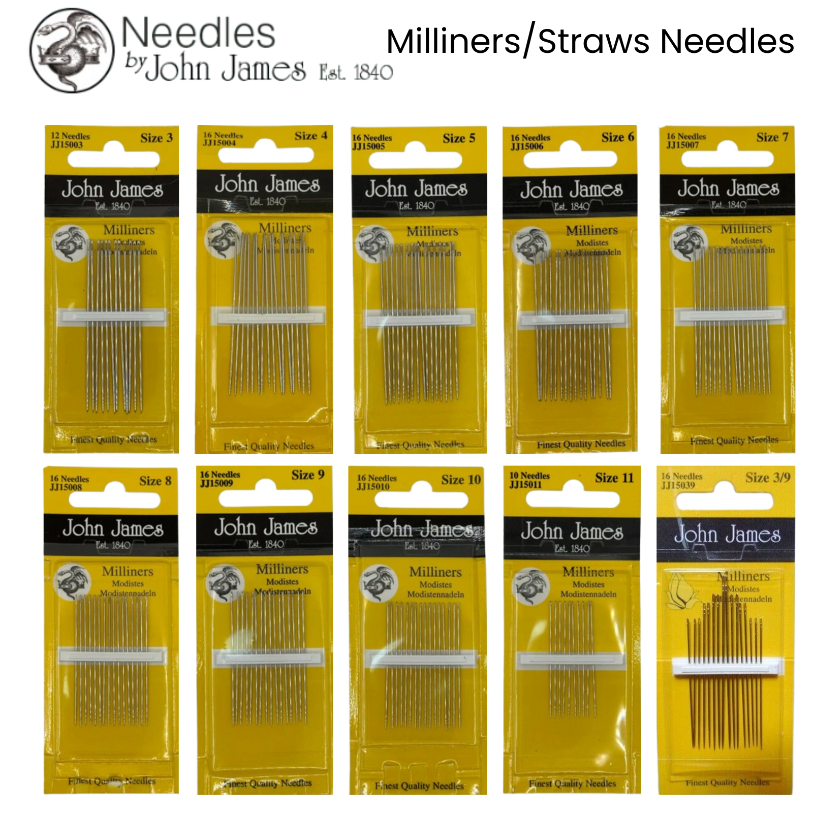 JOHN JAMES Hand Sewing Needles - ALL STYLES SIZES -SEWING CRAFT TAPESTRY BEADING - Picture 25 of 36