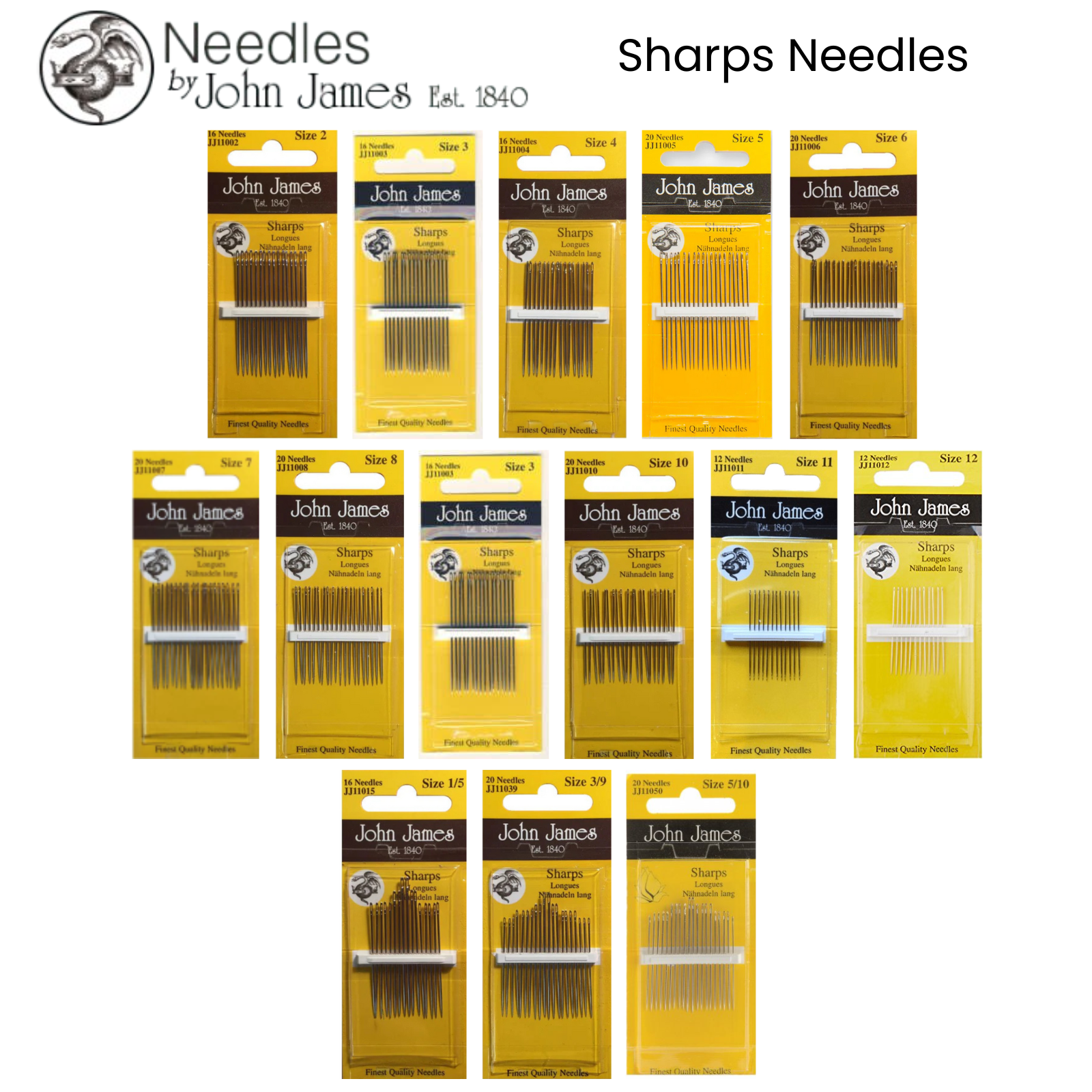 JOHN JAMES Hand Sewing Needles - ALL STYLES SIZES -SEWING CRAFT TAPESTRY BEADING - Picture 12 of 36