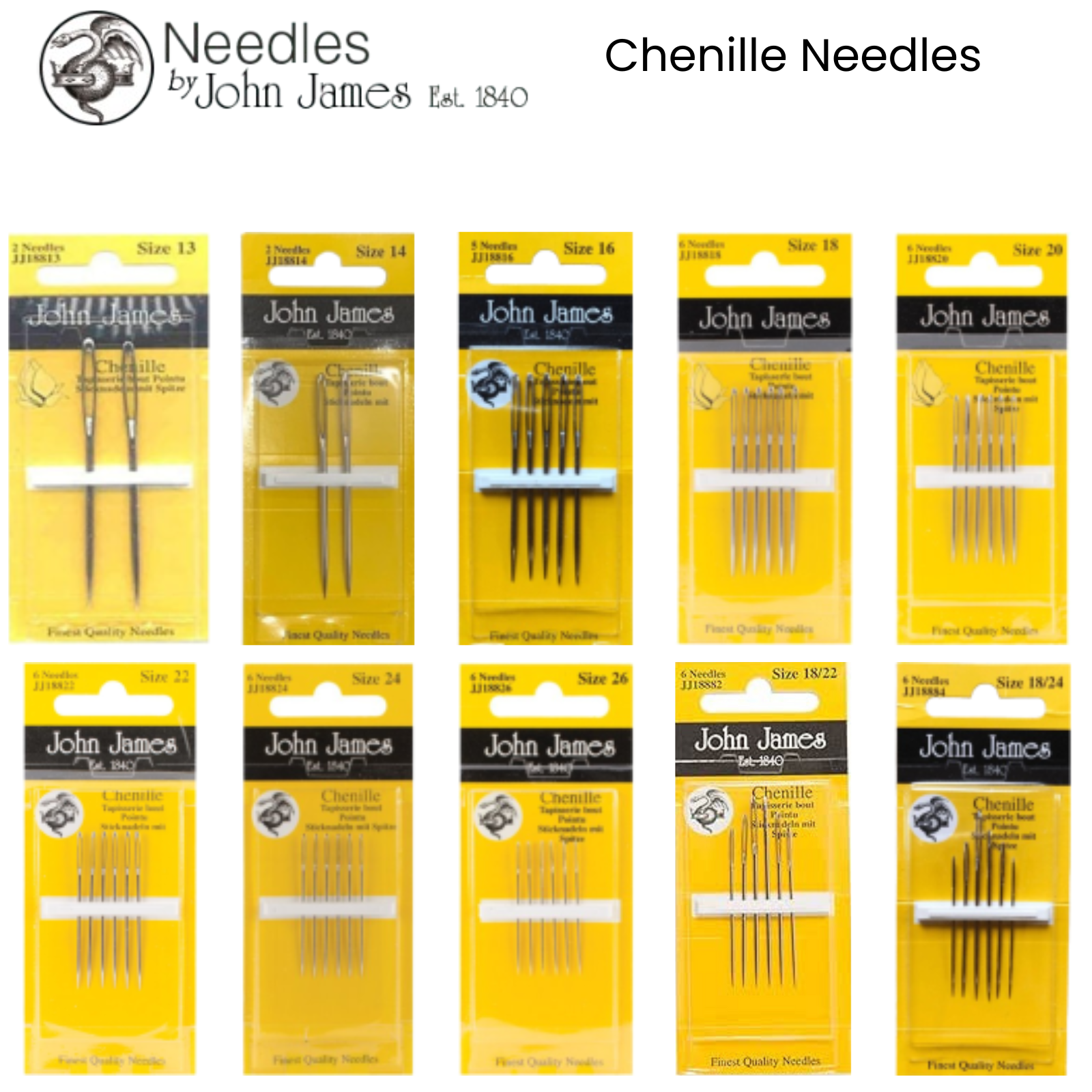 JOHN JAMES Hand Sewing Needles - ALL STYLES SIZES -SEWING CRAFT TAPESTRY BEADING - Picture 8 of 36