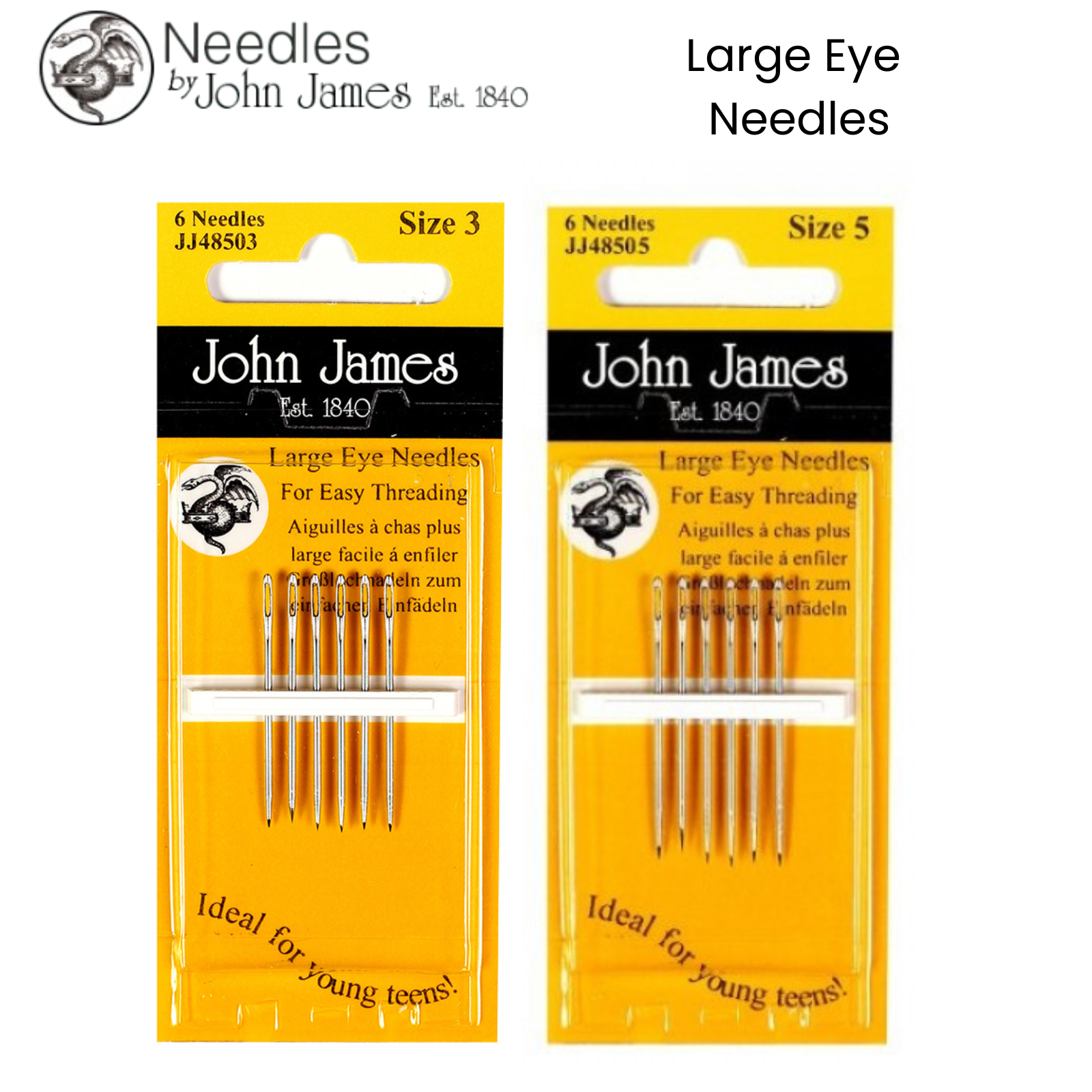JOHN JAMES Hand Sewing Needles - ALL STYLES SIZES -SEWING CRAFT TAPESTRY BEADING - Picture 29 of 36