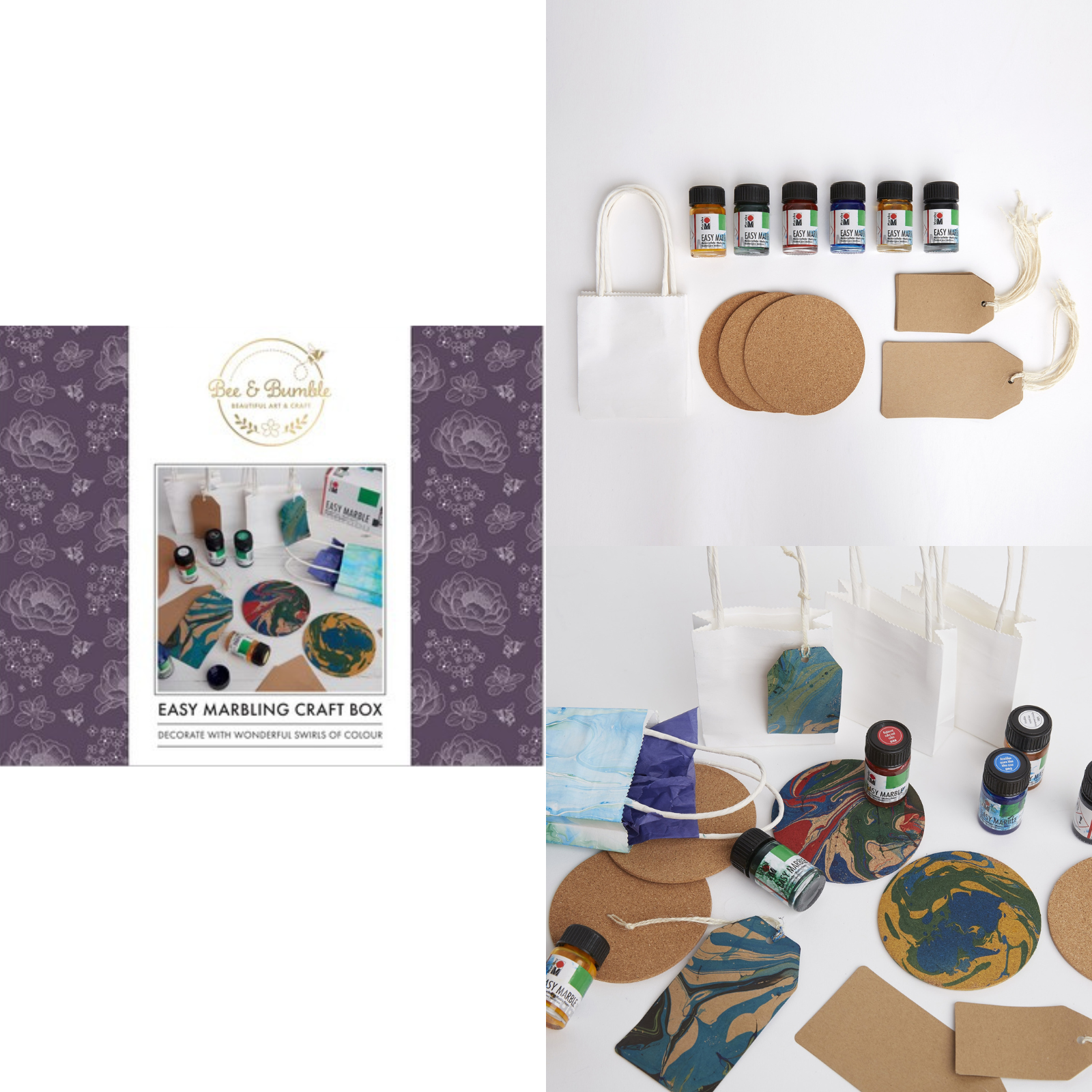 Bee & Bumble Easy Marbling Kits Coasters/Love – Craft hobby Gift DIY set Décor