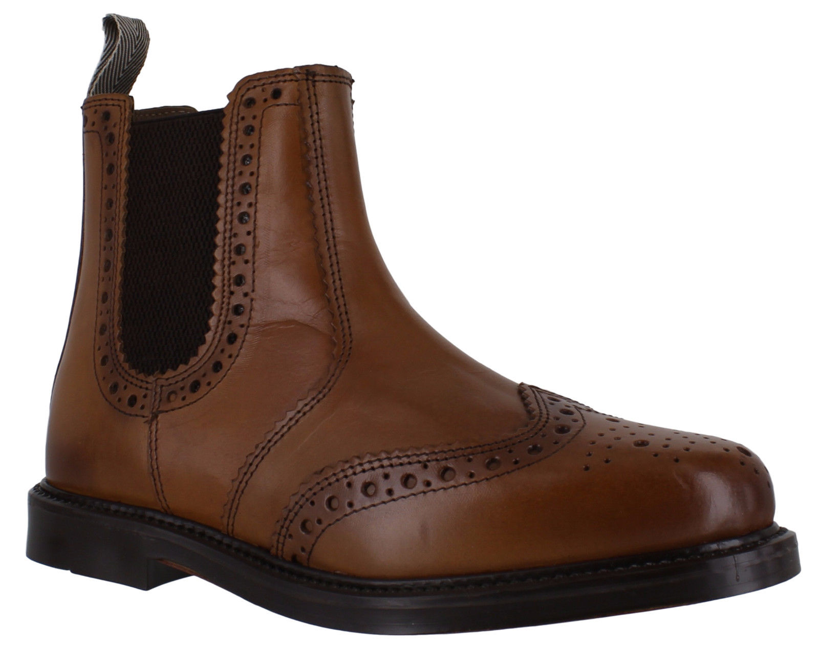 Mens Catesby Pull On Leather Wing Tip Dealer Chelsea Brogues Boots ...