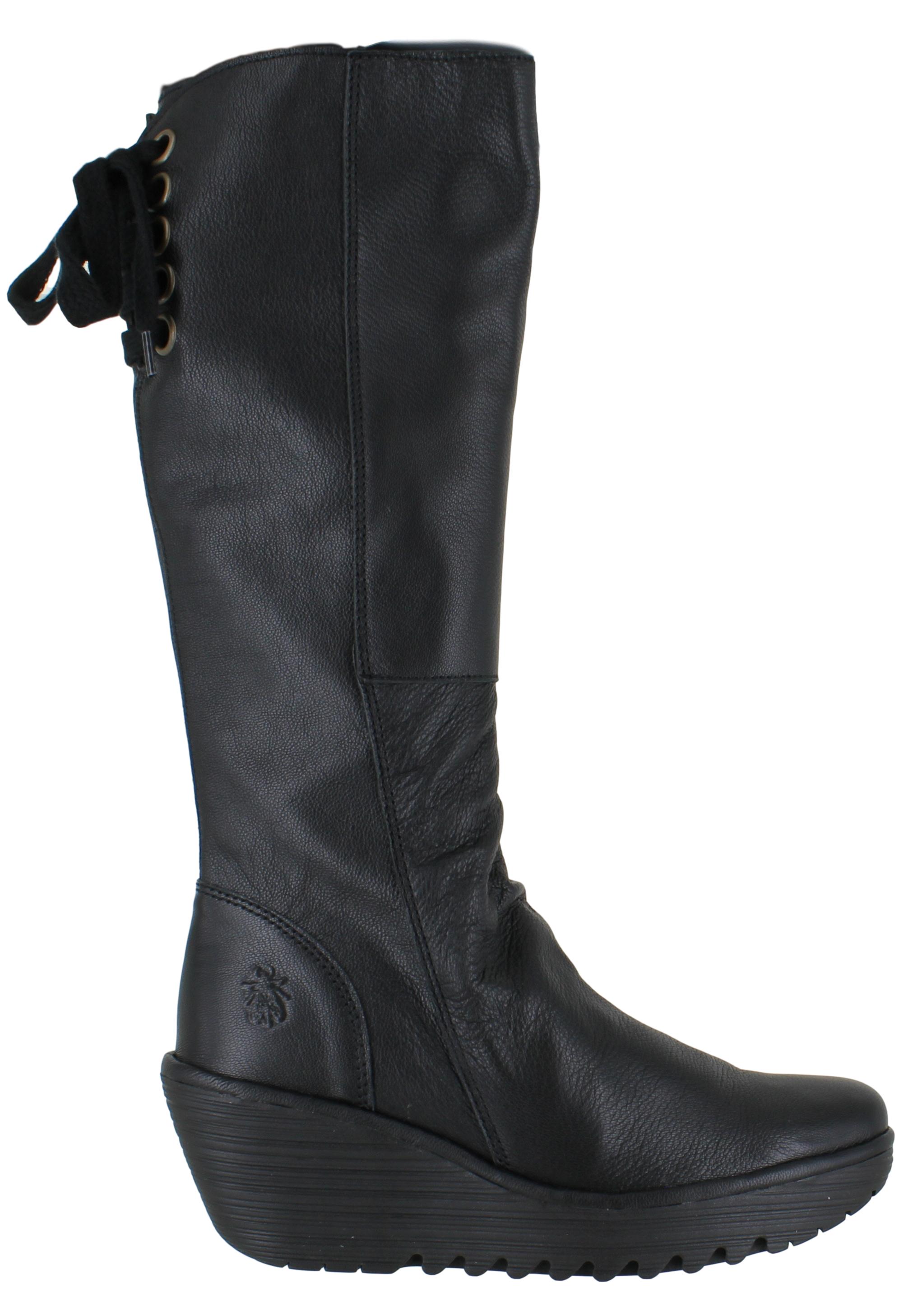 Womens Fly London Yust Wedged Heeled High Leather Zip Up Boots Sizes 4