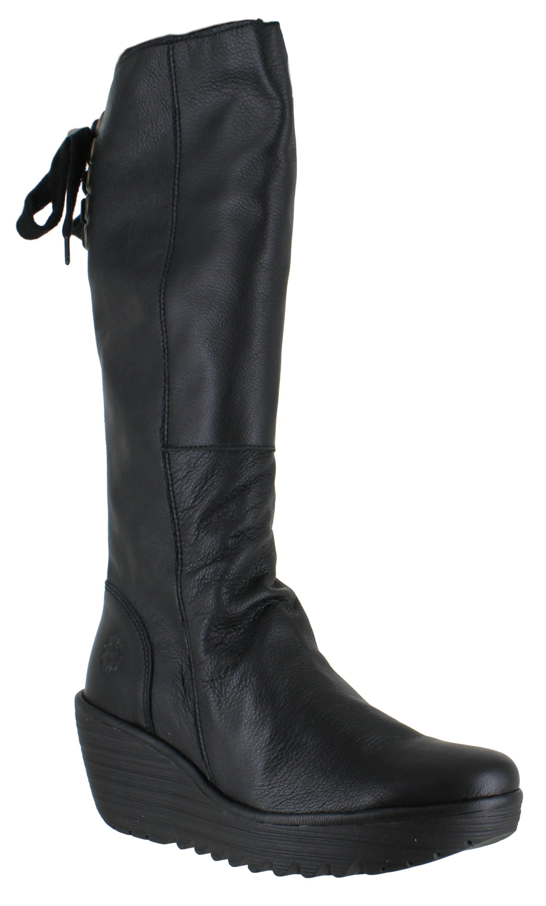 Womens Fly London Yust Wedged Heeled High Leather Zip Up Boots Sizes 4