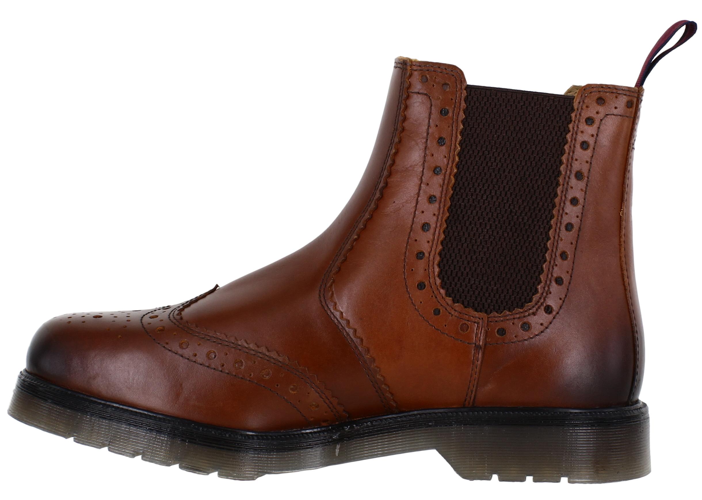 Mens Catesby Pull On Leather Brogues Chelsea Dealer Ankle Boots Sizes 6 ...
