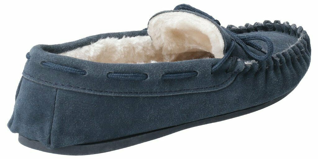 Womens Hush Puppies Allie Suede Faux Fur Slip On Moccasins Slippers Sizes 3 to 8 eBay