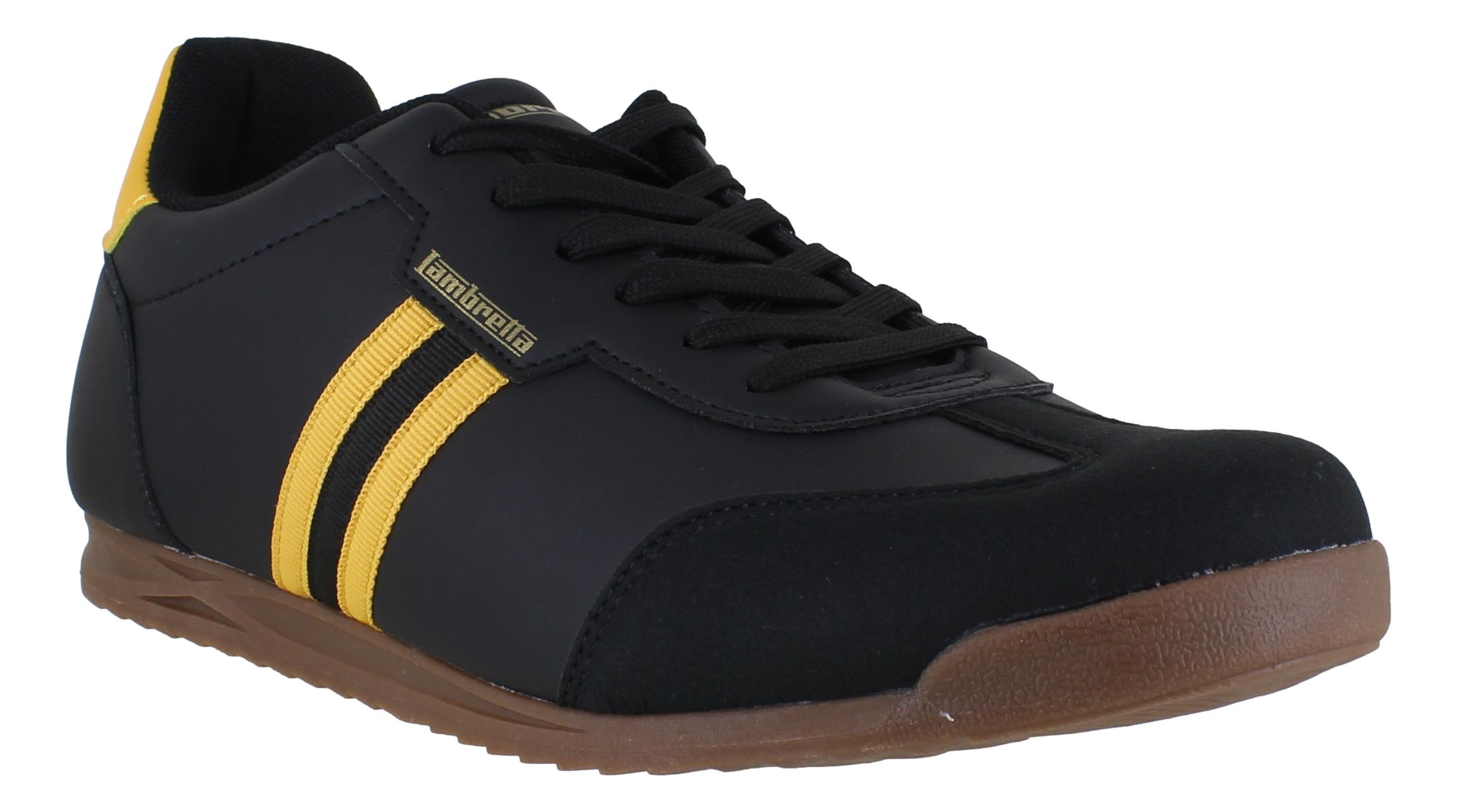 Lambretta Tackle Mens Gold Black Casual Smart Lace Up Retro Trainers