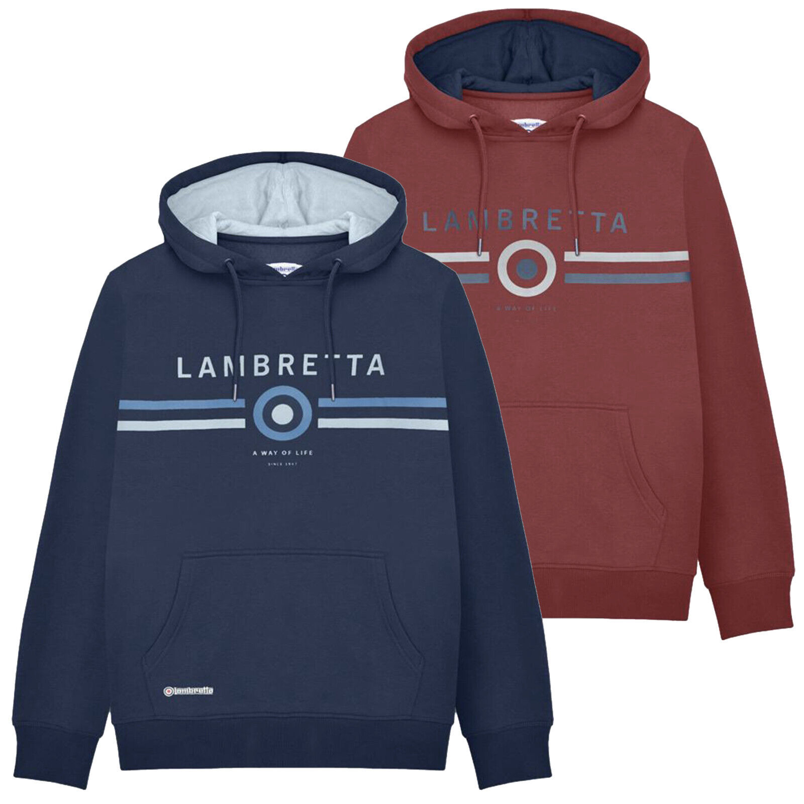 Lambretta Men's Classic Full Zip Hoodie – Contrast Pullover, Sizes M To 4XL (Retro Scooter Style)