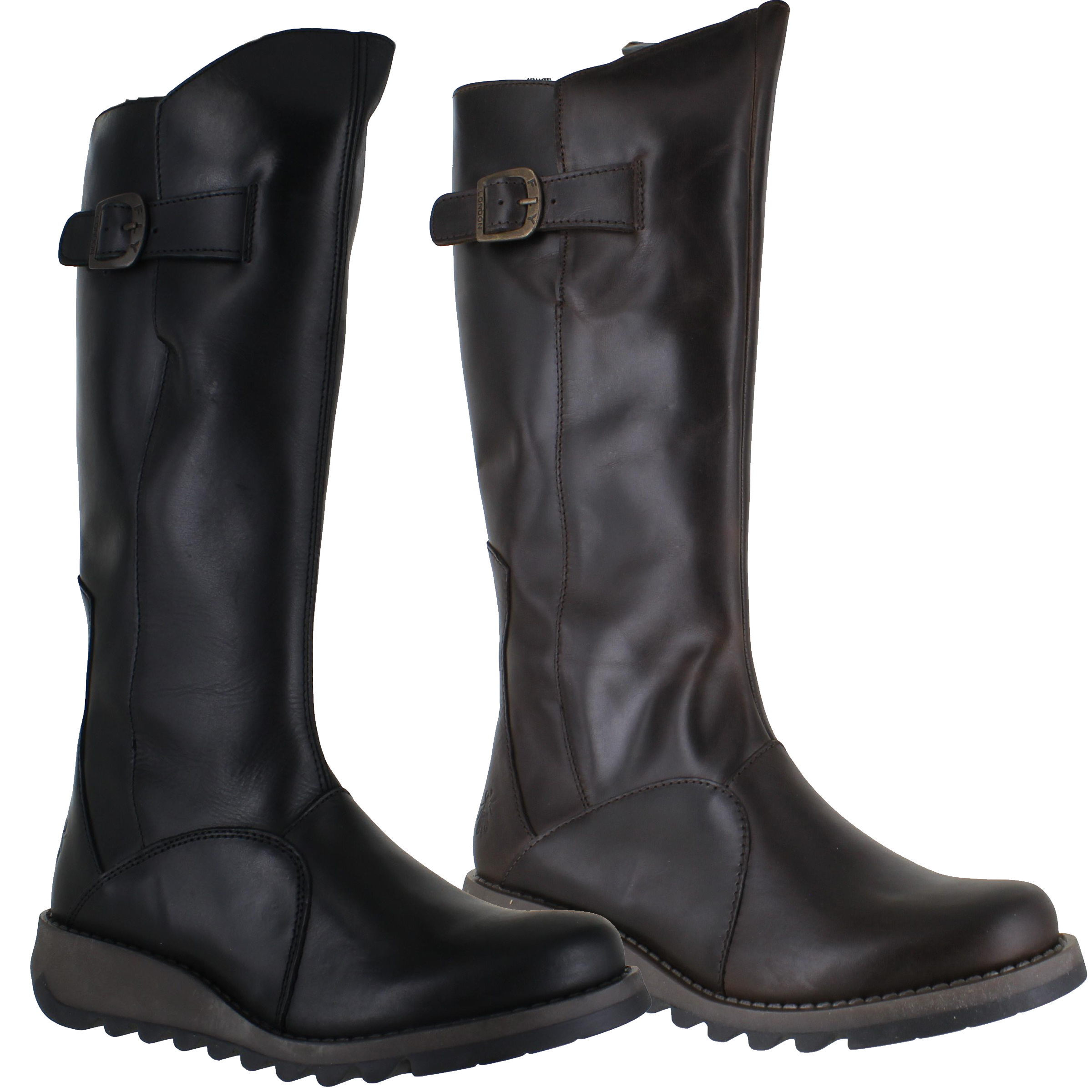 Womens Fly London Mol 2 Zip-Up Leather Wedged Knee High Leg Boots Sizes ...