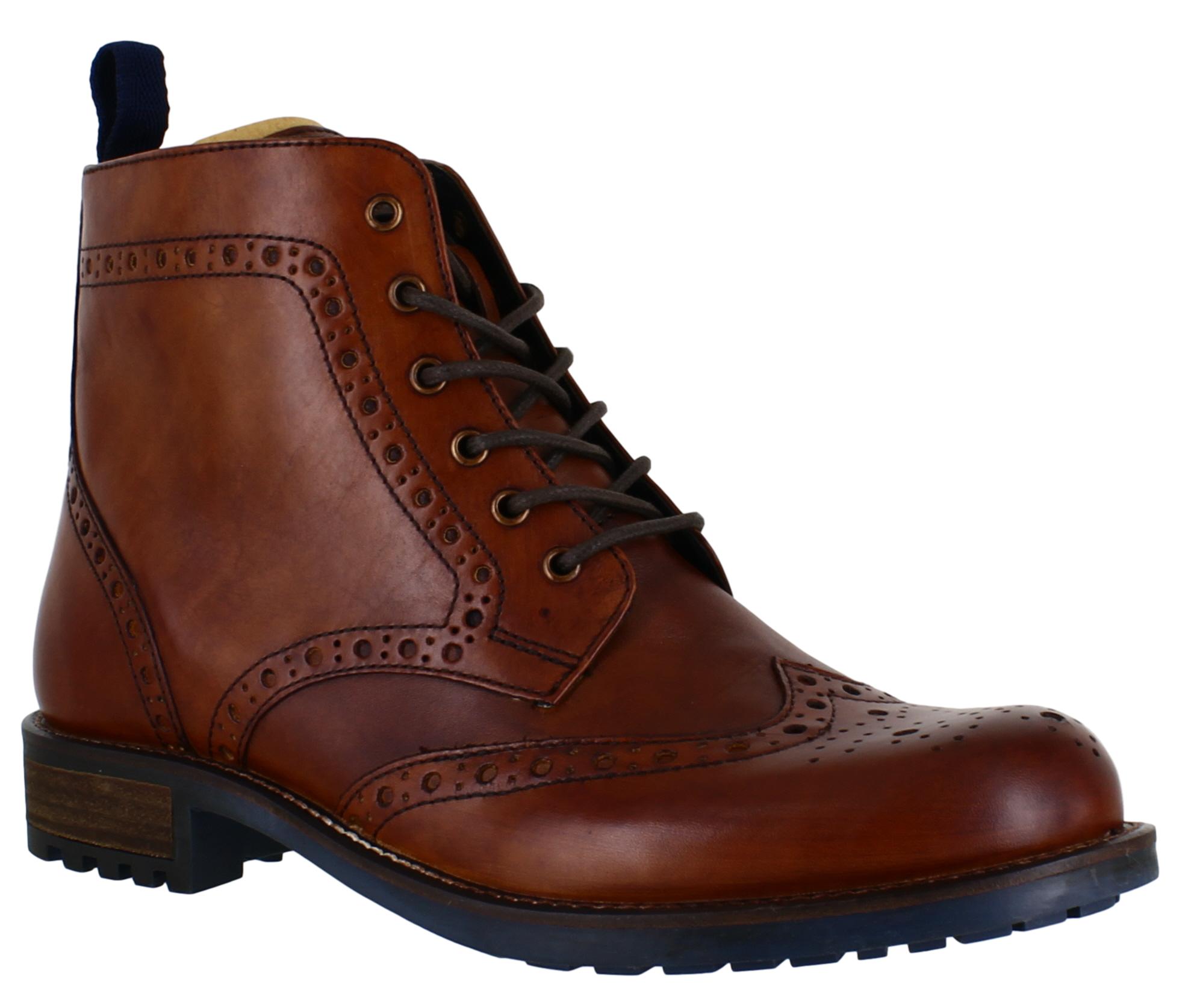 Catesby Mens Classic Leather Brogues Ankle Lace Up Boot Brown Rounded Derby
