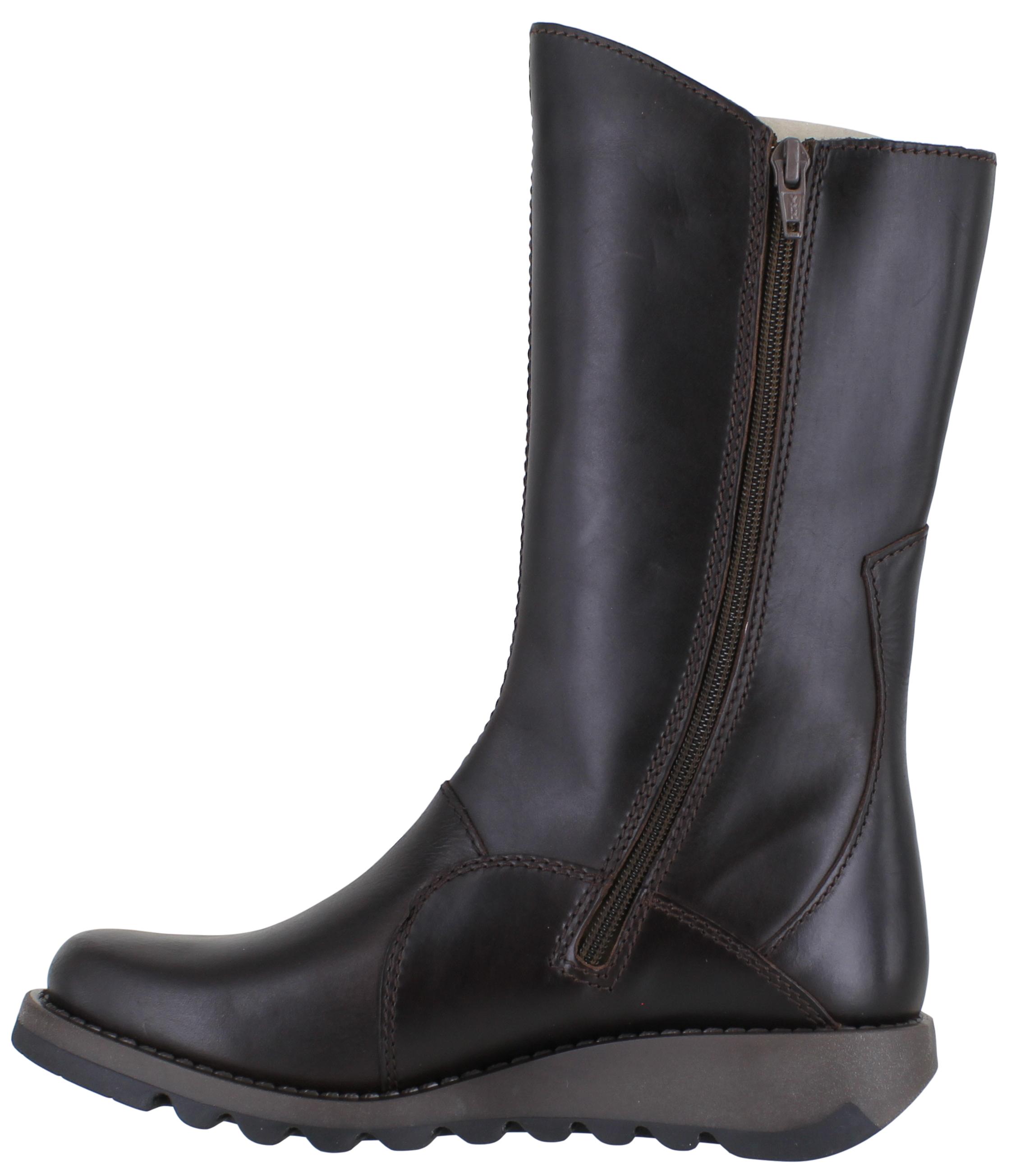 Womens Fly London Mes 2 Wedge Heel Leather Buckle Mid-Calf Boots Sizes ...